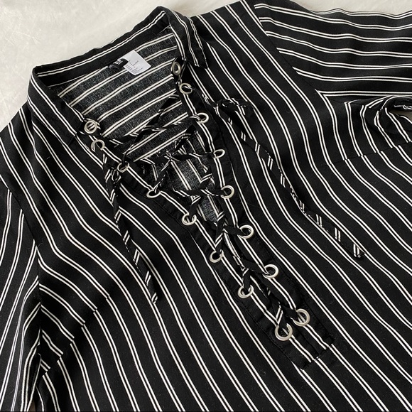 Pin Stripe Lace Up Blouse - Picture 2 of 4